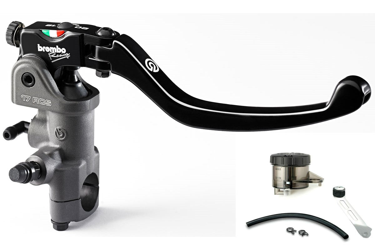 Brembo 17RCS Brake Master Cylinder (110A26340) and Smoke Reservoir Kit (110A26385-S).