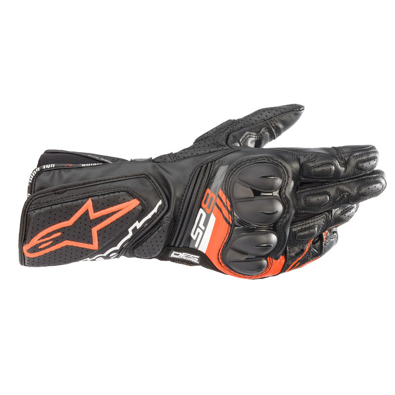 Alpinestars SP8 V3 Leather Motorcycle Gloves - Black/Red Fluro