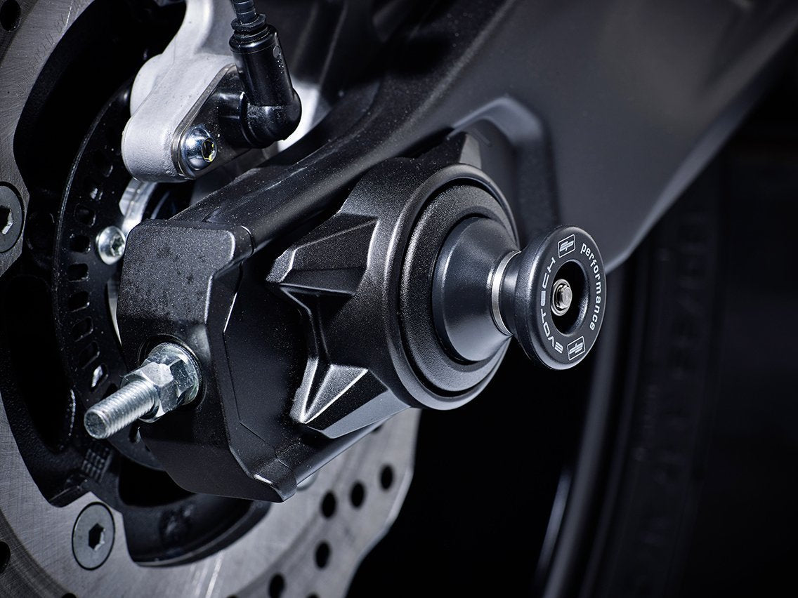 An EP Paddock Stand Bobbin seamlessly fitted the rear wheel spindle of the Yamaha MT-07.