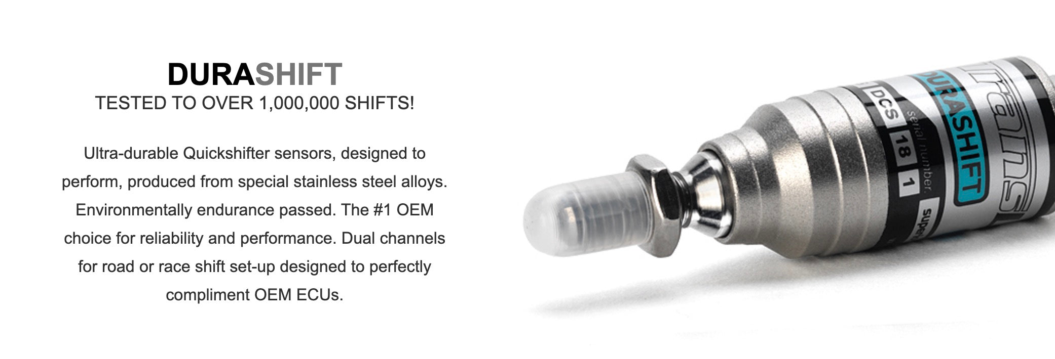 Aprilia replacement Quickshifter DCS sensor for RSV4 models 2018 onwards with standard road shift or inverted race shift set-up. Replaces Aprila OEM sensor with small 3 way white connector (Quickshifting and downshifting as OEM). (includes tie-rod kit) 