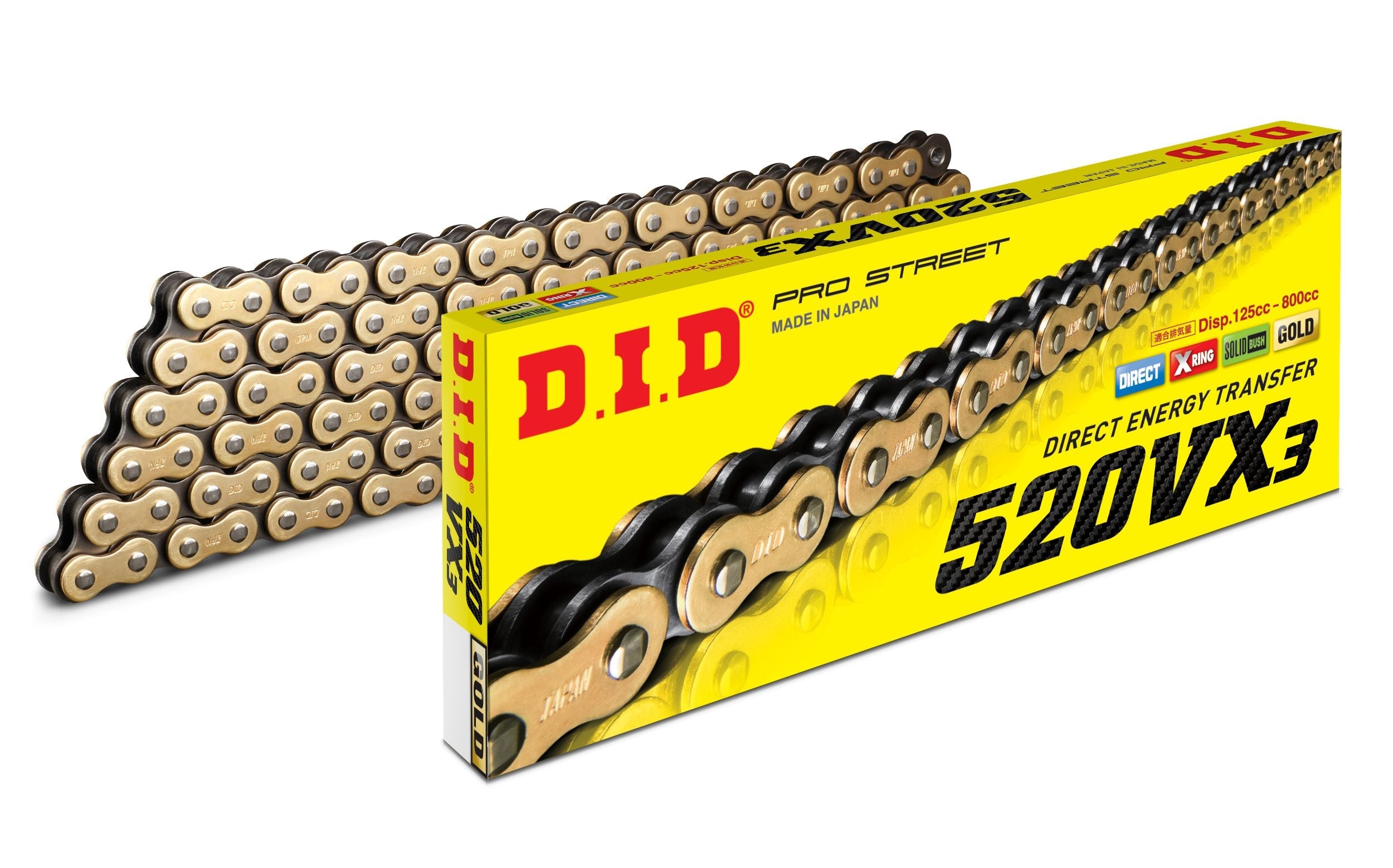 DID 520VX3 GB -120 FB Pro Street X-Ring Drive Chain - Gold/Black