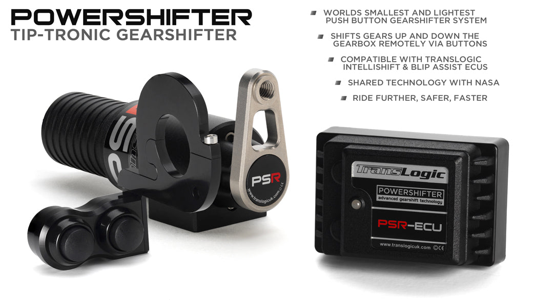 Powershifter push button gear shifter system for motorcycle engine race cars and karts. Blip Assist and Intellishift Quickshifter outputs (order Blip Assist and Intellishift Quickshifter ECU's from our parts page)